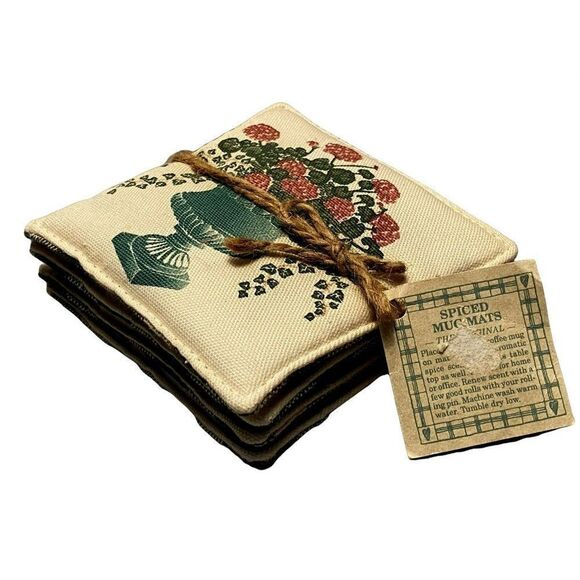 Alice's Cottage Holiday Spiced Mug Mats (4) Gift Set in Mini Tote USA NEW - Picture 2 of 4